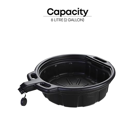 Groz 2 Gallon Oil Drain Pan with Anti-Spill Cap, HDPE Chemical-Resistant Construction, Large Spout for Easy Pouring, Stackable Design (41965)