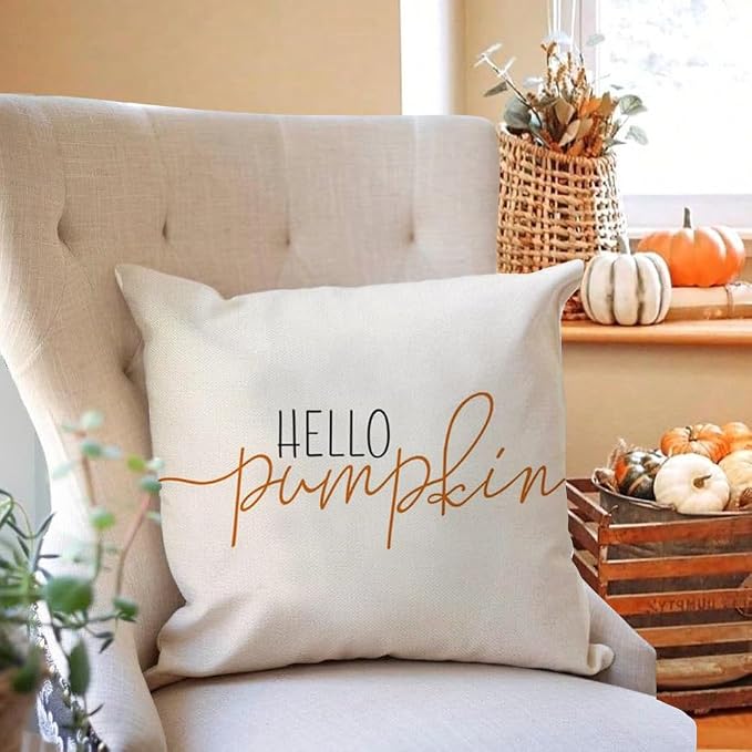 RABUSOFA Fall Pillow Covers 24x24 Inch Fall Decor for Home | Hello Pumpkin Lettering,Indoor Outdoor Use,Harvest Autumn Thanksgiving Decorations for Couch Sofa