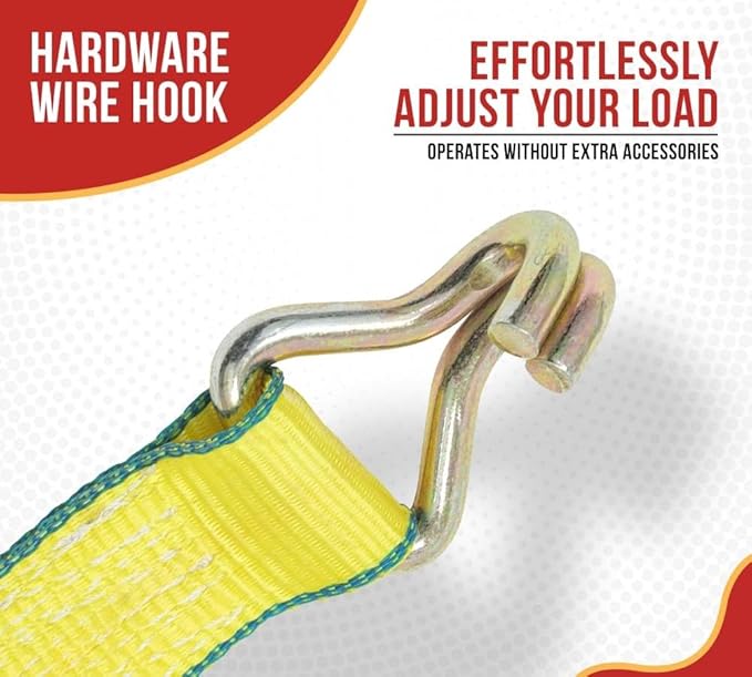 Mytee Products Ratchet Tie-Down Straps with Wire Hook, 2" x 27' Ratchet Strap | 10,000 Lbs Breaking Strength | Heavy Duty TieDown Ratchet Straps for Flatbed, Truck, Trailers Pickup (10 - Pack)