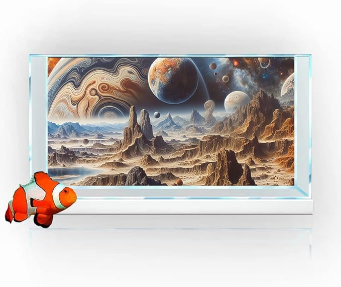36X18IN Cosmic Spaceterrarium Background, Cool Parallel Space Themed Aquarium Reptile Habitat Background, Aquarium Background with 10EVA Double-Sided Tape