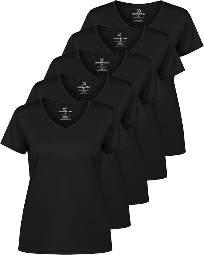5 Pack Women's Dry Fit V Neck Workout Tops T Shirts Athletic Gym Yoga Tees | Available In Plus Size, Cooling Moisture-Wicking, Short Sleeve, Quick-Dry, Fitness, Stretch, Exercise, Running, Hiking