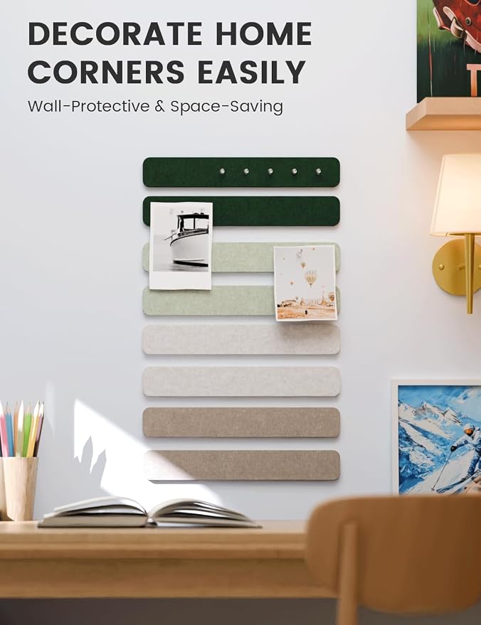 Fluxynara 13" x 2" Felt Wall Panels, Nordic Moss | 8-Pack Includes 50 Push Pins and Adhesive Tabs for Photos, Notes and Decor in Bedroom Doors, Home Office or Studios