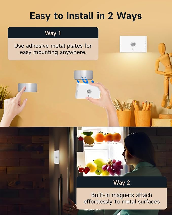 Yiliaw 3-Pack Rechargeable Motion Sensor Stair Lights White, Dimmable Night Lights with 3 Modes & 3 Color Temperatures, Magnetic, Stick-On Stair Lights Indoor for Hallway, Stairway, Bathroom, Kitchen