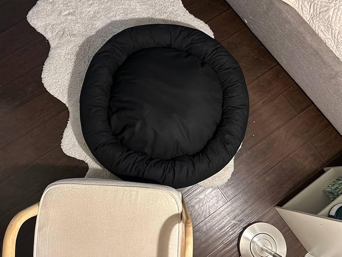 Organic Cotton Canvas Dog Bed: Removable Cover, Natural Fill - Made in USA (Black, Small 24" x 7" inches)