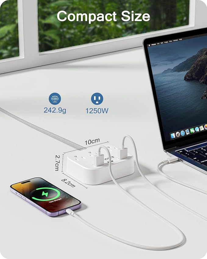 LENCENT 2 Prong Power Strip, 2 Prong to 3 Prong Outlet Adapter, 6.6 ft Braided Extension Cord with Polarized Plug, 3 AC Outlets and 3 USB, Wall Mountable, Ideal for Non Grounded Outlets