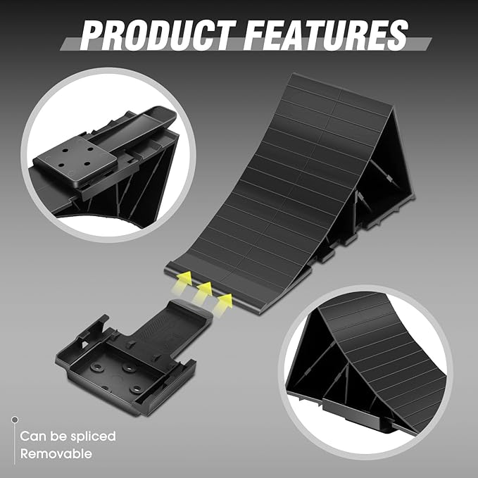 DNA Motoring 2pcs Wheel Chocks Tire Chocks, Trailer Wheel Chocks RV Wheel Chocks for RV Trailer, Keeps Trailer in-Place, with Bracket, Black, TOOLS-00697