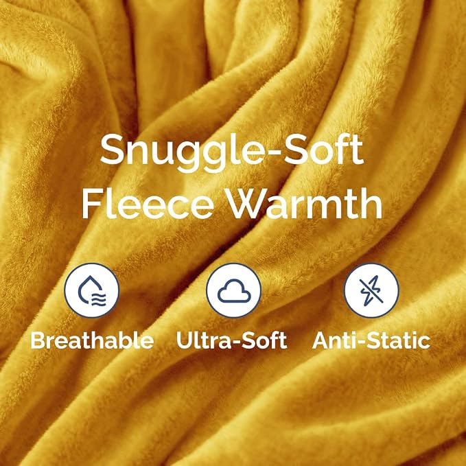 Ultra Soft Fleece Twin XL Blanket - College Dorm Room Essentials - Gold | Flannel Fleece, Thick, Warm & Breathable, All Season Cozy, Anti-Static, Microplush, Lightweight for Couch, Bed & Dorm Bedding