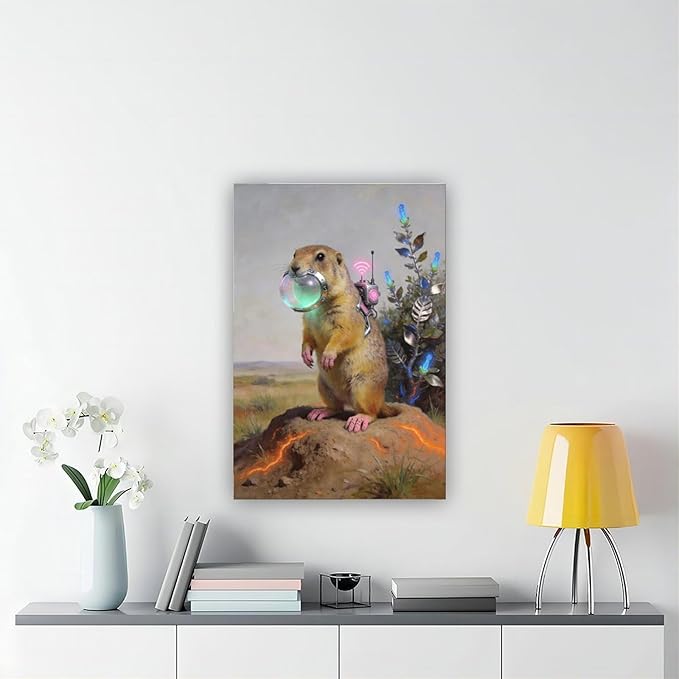 Framed Steampunk Mechanical Prairie Dog Wall Art - Retro-Futuristic Wilderness Poster for Living Room Game Room Decor 20x30inch(50x75cm)