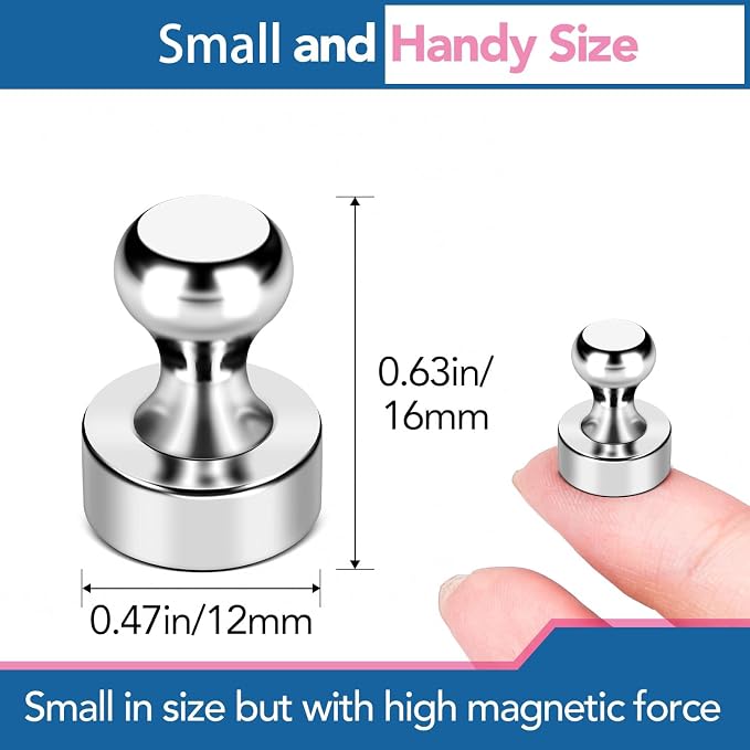LOVIMAG Fridge Magnets 18Pcs, Magnet for Refrigerator Whiteboard, Silver | Small Strong Neodymium Metal Cute Push Pin for Classroom, Kitchen, Accessories Decorative, Office, Calendar