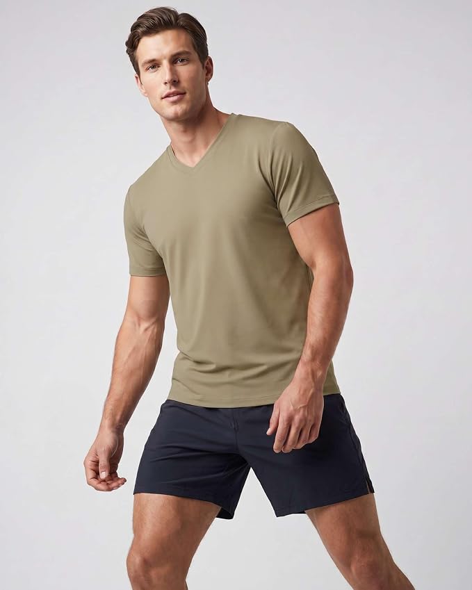 5 Pack Men's Dry Fit V Neck Gym Workout T Shirts Athletic Moisture Wicking | Cooling, Quick Dry, Breathable, Short Sleeve, Exercise, Cycling, Sports, Outdoor, Fitness, Golf, Crossfit, Hiking, Tennis