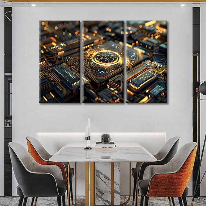 Canvas Wall Art Computer Processors CPU Picture Prints Wall Decor Advanced Circuitry Modern Art Home Decoration for Living Room, Bedroom and Office Decor Framed Ready to Hang (42"Wx28"H)