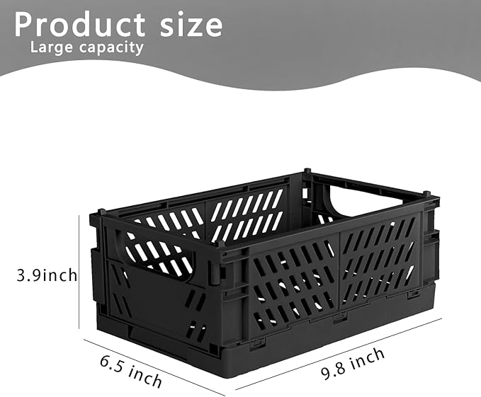 Tixill 2-Pack Mini Foldable Plastic Storage Box Mini Plastic Baskets for Organizing and Storage for Home Kitchen Bedroom Bathroom Office. (Black, 9.8x6.5x3.8)