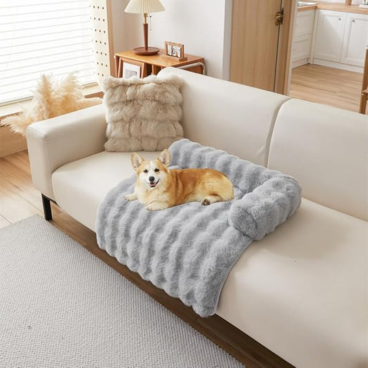 Calming Dog Bed Mat, Fluffy Fuzzy Couch Cover for Sofa, Winter Thickened Pet Mat with Anti-Slip Bottom Warm Soft Cushion Washable Pet Bed for Small Dogs and Cats (Light Gray, 75x75cm/29.5x29.5in)