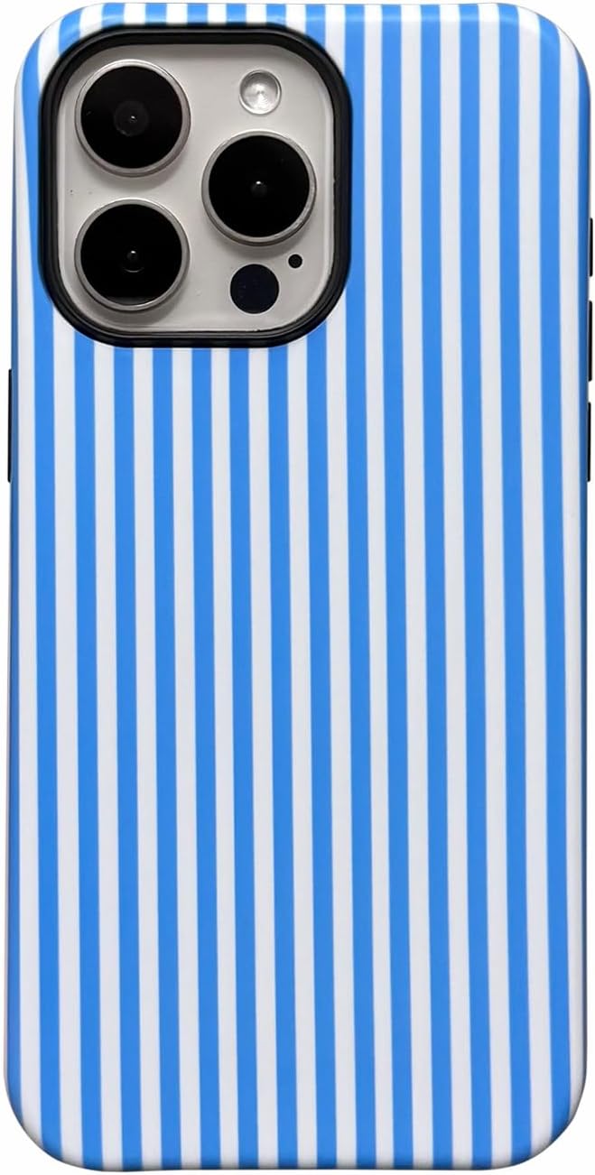 for iPhone 13 Pro Max Case Striped Cute Aesthetics Phone Case Trendy Protective Shockproof Cover for iPhone 13 Pro Max Blue White