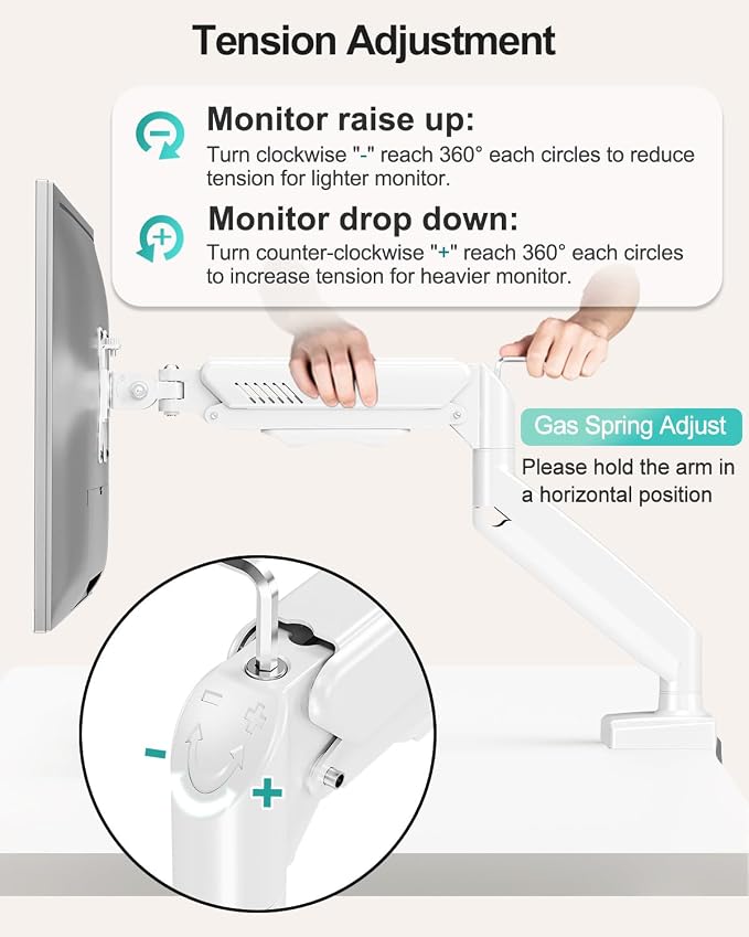 Single Monitor Desk Mount, 13-32 inch Adjustable Full Motion Monitor Arm, Computer Monitor Stand Holder with Clamp and Grommet Base, Fit 4.4 to 19.8lbs Screens, VESA Mount Bracket, White, Freelift Pro