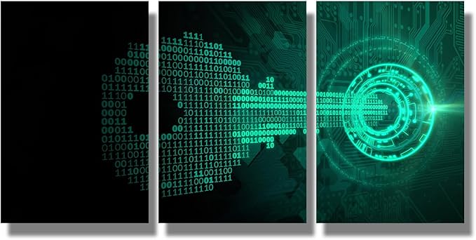 LSIUHWUWI Wall Art for Living Room 3 Panel Key Made from Binary Code Fits Iinto A Lock Pictures Print on Canvas for Home Office Decorations, Framed Ready to Hang, 48" Wx24