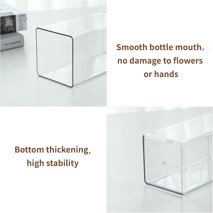 Acrylic Square Flower Vase, Non-breakable Vase, 5" x 5" x 12" Tall Clear Vases for Flower, Large Cube Floral Plant Container, Planter Terrarium for Wedding Party Event, Home Office Decor