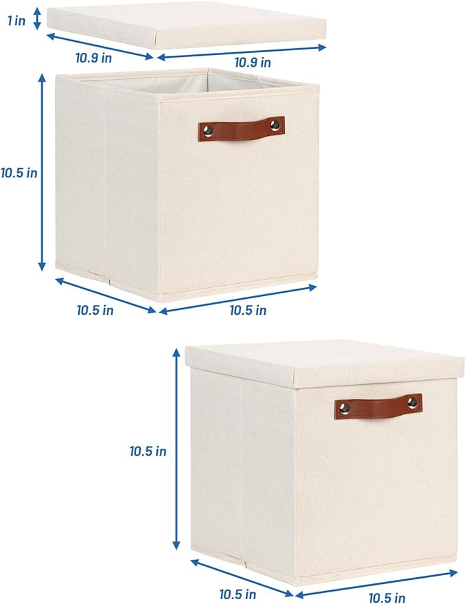 Temary Foldable Fabric Storage Bins with Lids, 2-Pack Storage Bin for Organizing Living Room, Closet Organization, Multi-Purpose Storage Boxes for Clothes (Beige, 10.5x10.5x10.5 inch)