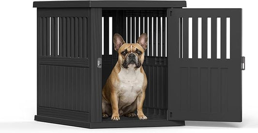 30 INCH Small Dog Crate Furniture, Lockable Indoor Dog Kennel Heavy Duty Decorative Plastic Pet Cage End Table for Small/Medium Dogs, Black