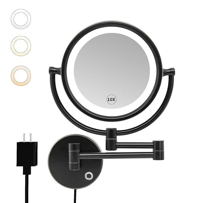GURUN 8.5" Plug-in Magnifying Makeup Mirror with 3 Tones LED Lights Double Sided Vanity Mirror for Bathroom with 10X Magnification M1809DO (Oil-Rubbed Bronze/10X)