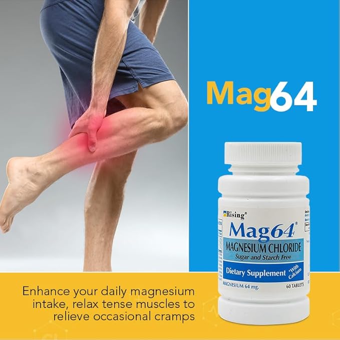 Rising Pharma - Mag64 Magnesium Chloride with Calcium Tablets - 60 Counts
