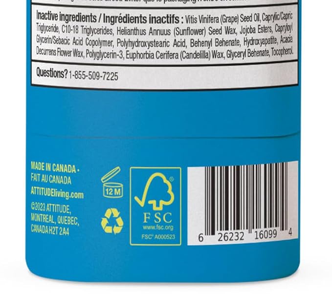 ATTITUDE Mineral Face Sunscreen Stick for Kids, SPF 30, EWG Verified, Plastic-Free, Broad Spectrum UVA/UVB Protection with Zinc Oxide, Dermatologically Tested, Vegan, Unscented, 0.7 Ounce