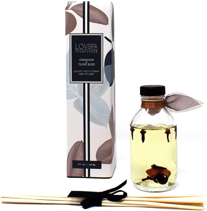 LOVSPA Reed Diffuser Set, Cinnamon & Clove Buds Scented Oil Diffuser with Sticks, Home Fragrance Accessories for Bathroom Shelf Decor, Aroma Diffusers for Home or Office Fall Decor, USA Made