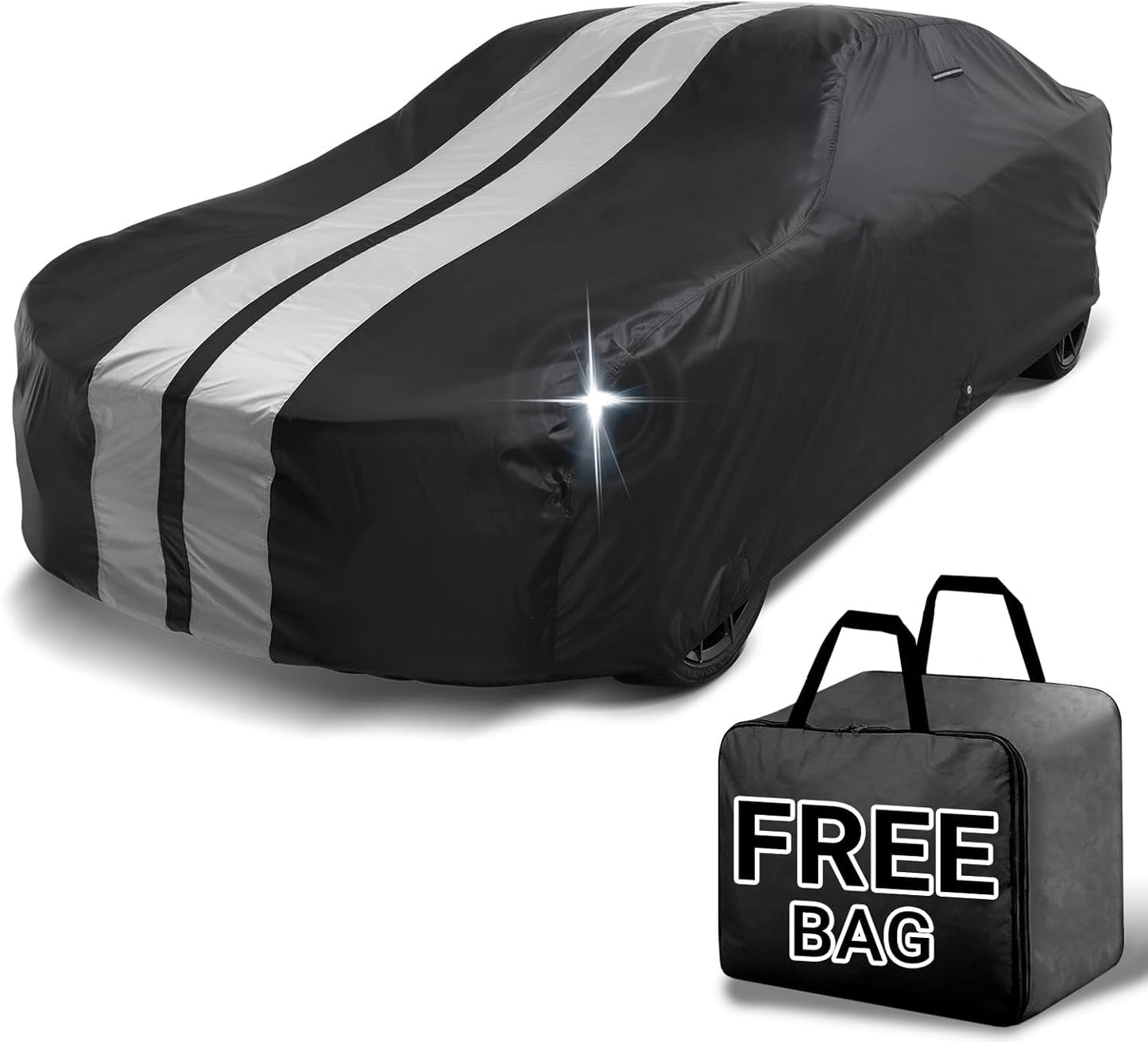 iCarCover Custom Car Cover for Buick Riviera (1963-1965) Waterproof All-Weather Rain Snow UV Sun Protector Full Exterior Indoor Outdoor Car Cover (Stripe - Black/Gray)