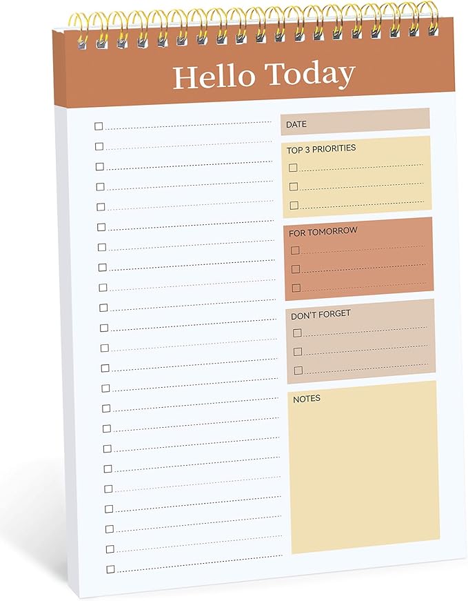 Taja To Do List Notepad, Undated Daily Planner for Work and Goal Setting | Brown, 52 Sheets, 9.8" x 6.5" , for Office, Home and school, Daily Task Planning, Notes and Everyday Organization