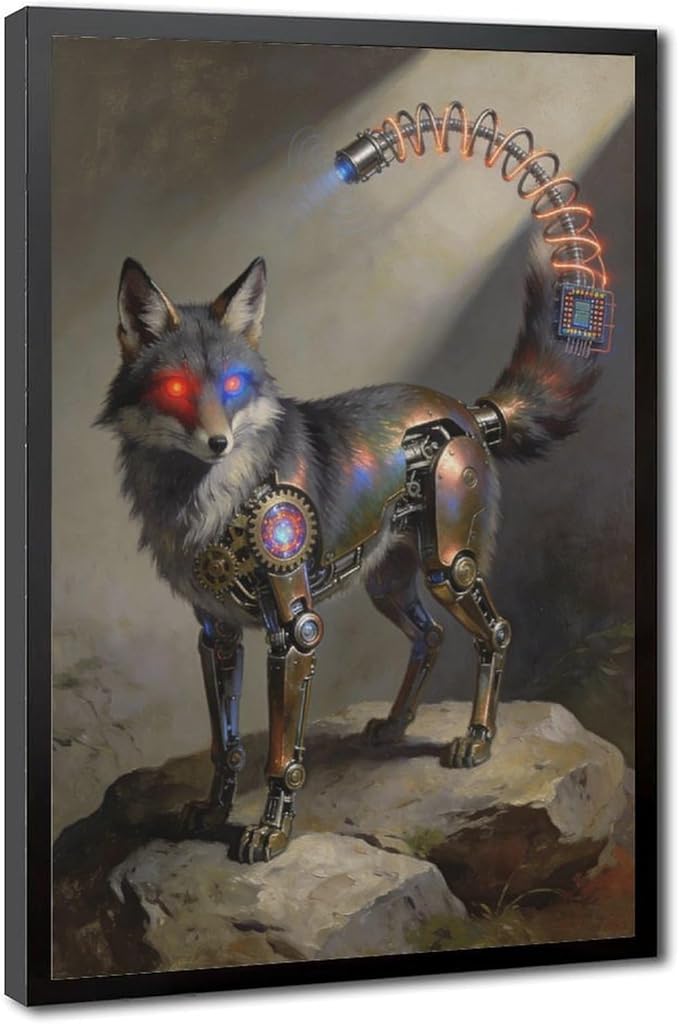 Framed Steampunk Fantasy Wall Art for Modern Living Room TV Wall Futuristic Industrial Style Decor Statement Artwork 20x30in