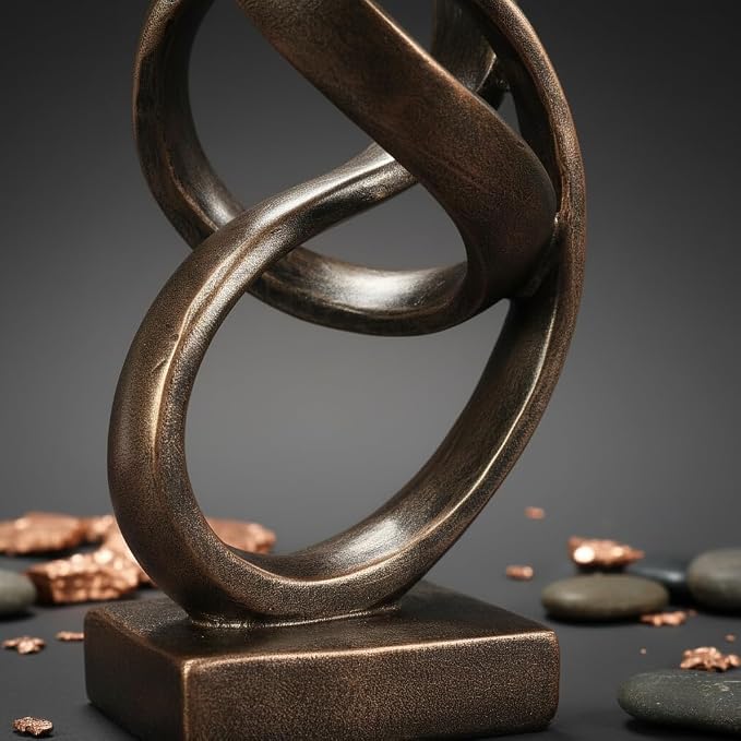 10" Modern Abstract Ribbon Decorative Sculpture, Knot Sculptures,Home Decor,Coffee Table Statues,Dining Living Room Desk Decor（Bronze Colored）