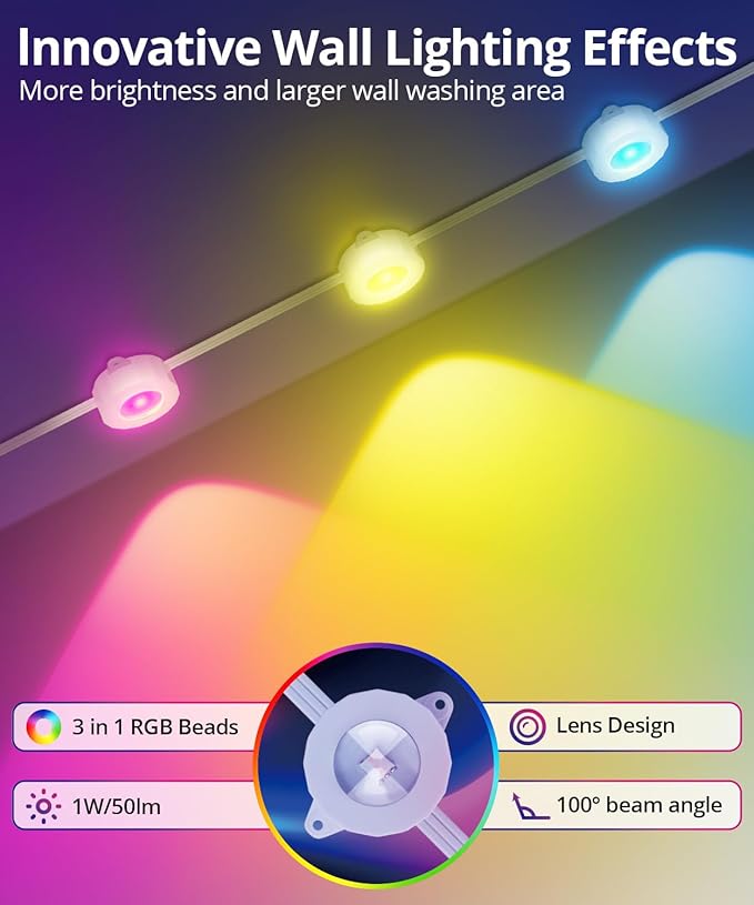 Smart Permanent Outdoor Lights, 150ft with 108 LED RGB String Lights, IP67 Waterproof Eaves Light with 44 Scene Modes for Halloween Christmas Birthday Holiday Party, APP/Voice/Remote Control