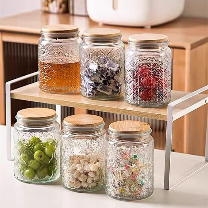 2 Pack Vintage Glass Jars with Lids, Airtight Coffee Storage Jars | Glass Food Storage Containers, Kitchen Canister Set for Coffee Tea Sugar Candy Cookie, Decorative Mason Jars, Cute Jars