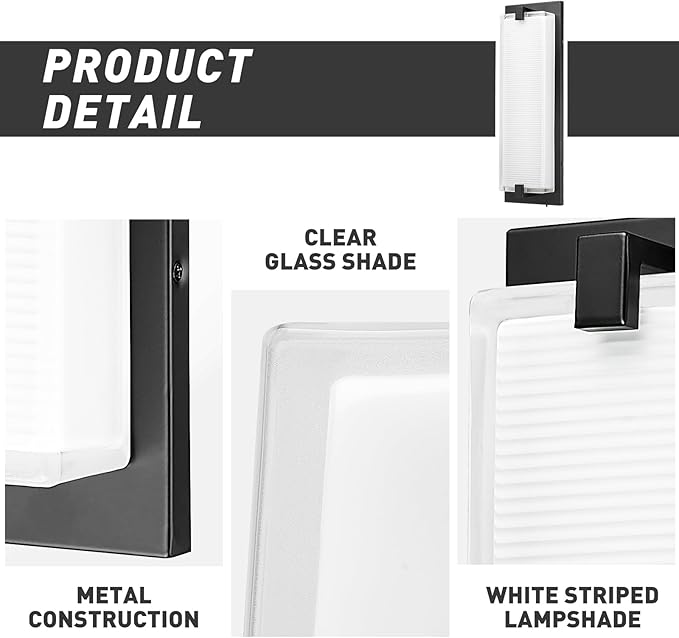 zeyu 19'' Indoor Large Wall Sconce, 30W Dimmable LED Sconce Wall Light for Bedroom, 5 Color Temperatures Adjustable, Black Finish with Clear Glass Shade, ZTH100BM-LED BK