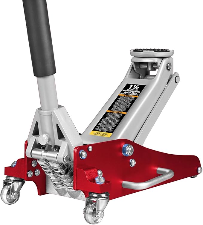 Big RED 1.5 Ton Floor Jack,Aluminum and Steel Hydraulic Low Profile Car Jack with Dual Piston Quick Lift Pump,Lightweight Racing Floor Jack for Vehicle,3,000 lb Capacity,Red,TAM815016LR