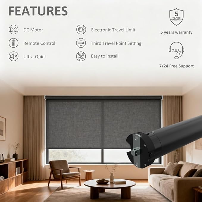 Motorized Roller Shade Motor 35mm, DC24V Electric Tubular Motor for Zebra Blinds, Smart Blinds Retrofit Kit with Remote, Quiet Brushless Copper Motor (6.0 N.m for Φ50mm (2") Groove Tube)
