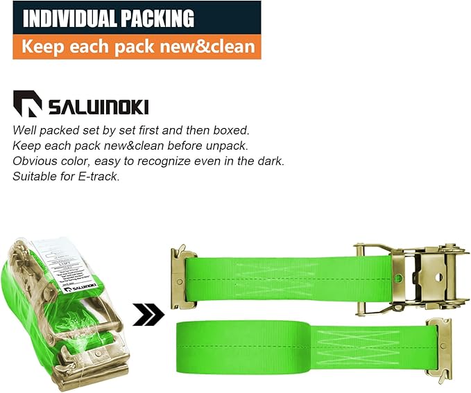 24Pack E-Track Straps Ratchet Etrack Strap Box Truck Strap Tie Down Heavy Duty 2" x15' 4400lbs Breaking Load, 2200 Working Load E-Track Accessories Green