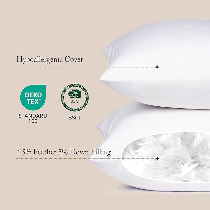 puredown® 20x20 Pillow Inserts, Feather Down Filled for Support, 1 Pack | Natural Feather Down, Choppable & Decorative, Down-Proof Cover, Throw Pillow Insert for Couch, Chairs, Bed, Sofa, Office