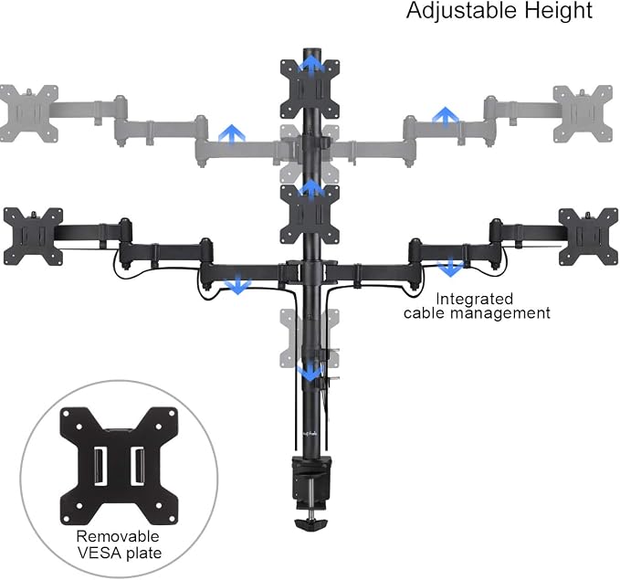 Suptek Quad LED LCD Monitor Stand up Desk Mount Extra Tall 31.5 inch Pole Heavy Duty Fully Adjustable Stand for 4 (3+1) / Four Screens up to 27 inch (MD6864)