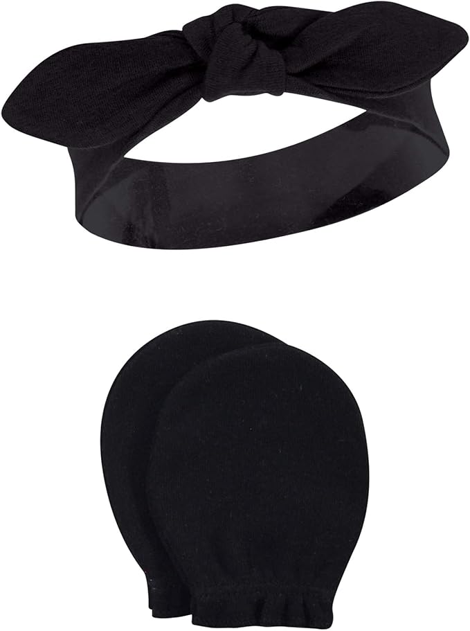 Hudson Baby baby-girls Cotton Headband and Scratch Mitten Set