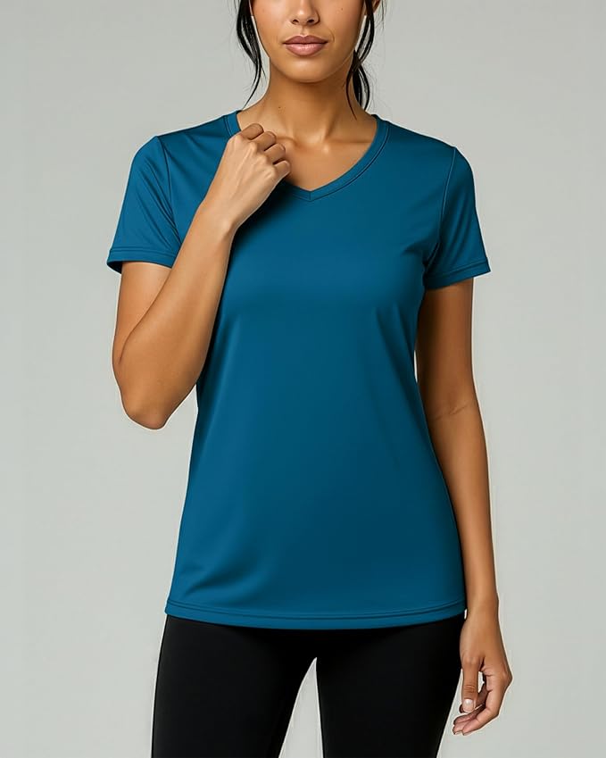 5 Pack Women's Dry Fit V Neck Workout Tops T Shirts Athletic Gym Yoga Tees | Available In Plus Size, Cooling Moisture-Wicking, Short Sleeve, Quick-Dry, Fitness, Stretch, Exercise, Running, Hiking