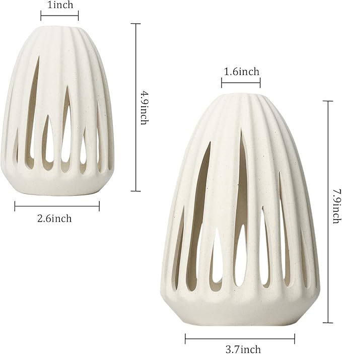 Ceramic Vase - Set of 2 for Home Decor,White Hollow-Out Design Vases Minimalist Nordic Boho Style for Modern Farmhouse Decor, Living Room、 Kitchen、Mantle、Bedroom、Dining Table、Office