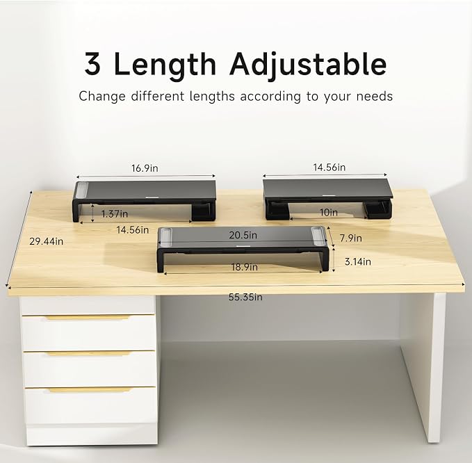 OImaster Adjustable Monitor Stand Riser with Drawer - Foldable Computer Stand for Desk, Desktop Organizer with Phone Holder & Pen Slot, Space Saving Laptop Riser for Home Office, Black