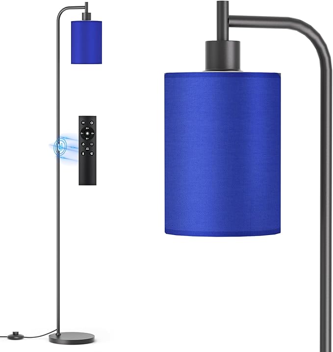 Floor Lamp with Linen Shade, Dimmable Tall Standing Lamp with Remote Control & 3 Color Temperatures, Modern Floor Lamps for Living Room Bedroom Office Corner, 9W LED Bulb Included