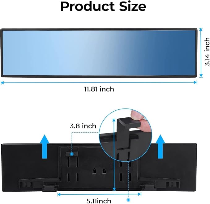 JOYTUTUS Rear View Mirror, Universal 12 Inch 2 Pack Panoramic Convex Rearview Mirror, Interior Clip-on Wide Angle Rear View to Reduce Blind Spot Effectively for Car SUV Trucks - Bl