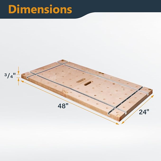 POWERTEC 72304 Arachni Flex 24" x 48" Foldable Workbench Tabletop w/4PK Bench Dog Puck - Portable Work Surface w/Pre-drilled Dog Holes, T-Tracks & Quick-Insert Locks for Woodworking