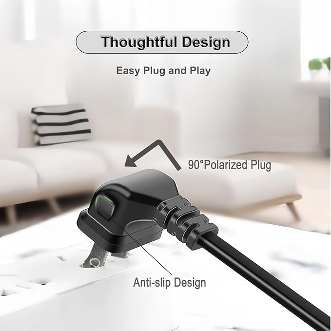 2 Prong Extension Cord Splitter, 2-Pack 90°Right Angle Flat Plug, Slim & Flexible Indoor Short Power Splitter (1.64ft, UL Certified, Black)