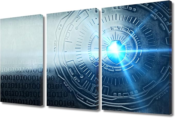 3 Panel Wall Art for Living Room, A Cybersecurity Concept Illustration Picture Prints on Canvas, Modern Decor for Bedroom, Stretched Framed Gallery-Wrapped Ready to Hang, 36" Wx24 H