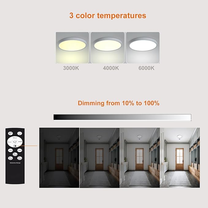 9 Inch Motion Sensor Light Indoor, Flush Mount Light Fixture, Motion Sensor Ceiling Light Wired for Hallway Porch Laundry Garage Basement, Motion Light 3000k/4000k/6000k White