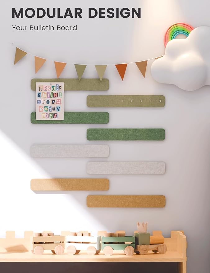 Fluxynara 13" x 2" Felt Wall Panels, Olive Grove | 8-Pack Includes 50 Push Pins and Adhesive Tabs for Photos, Notes and Decor in Bedroom Doors, Home Office or Studios